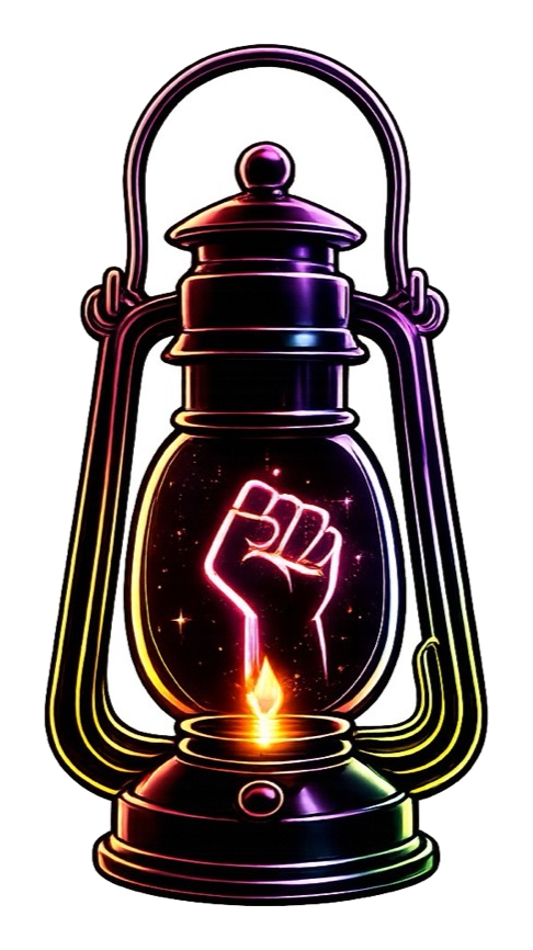 Advocacy lantern with a glowing fist symbol